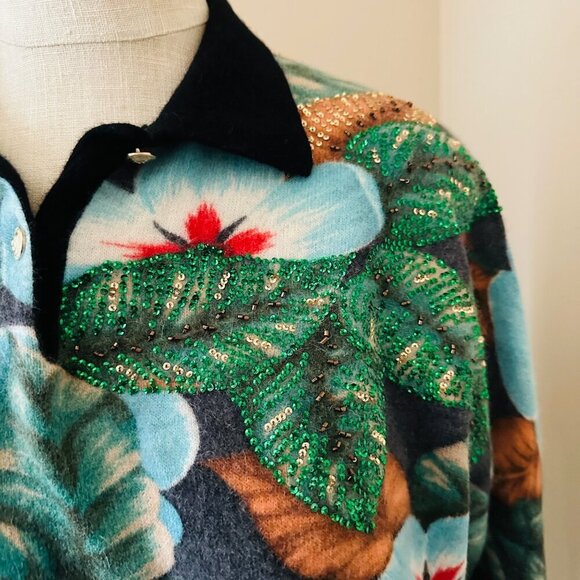 Blumarine Womens Floral Sweater Size 42 US 6 Angora Wool Blend Beaded Detail - Picture 4 of 8